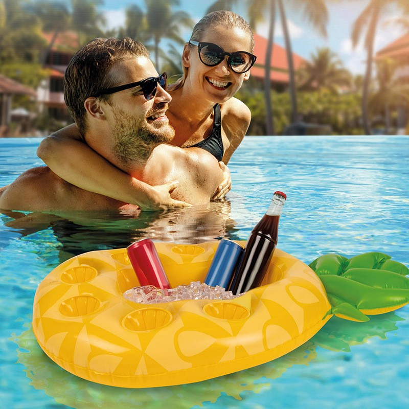 (87x53cm) Aufblasbarer Becherhalter Getränke Kühler Schwimmender Flaschen Dosenhalter mit Eisfach - Ananas