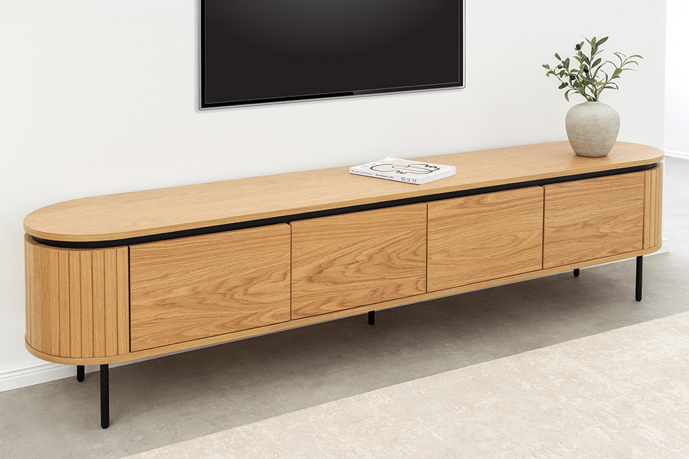 Modernes TV-Board ATELIER 200cm natur Eiche schwarz Metall Lowboard