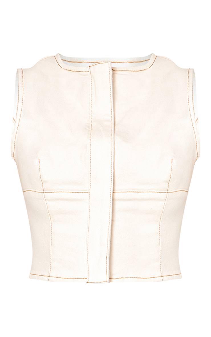 Ecru Crop Top En Denim Avec Détail Ceinture