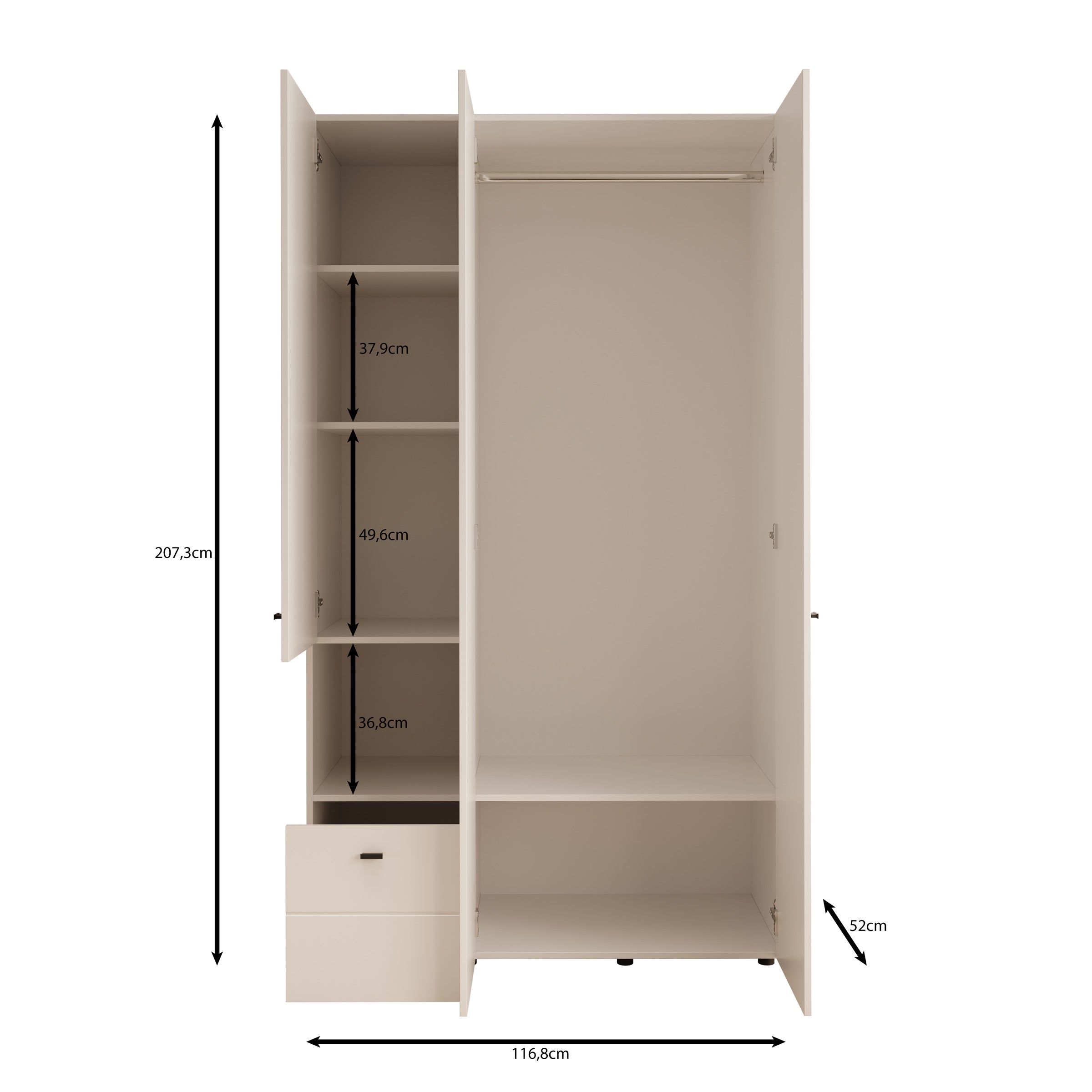 Calista - Kledingkast met 3 deuren - Eikenpatroon - 117x52x208 cm