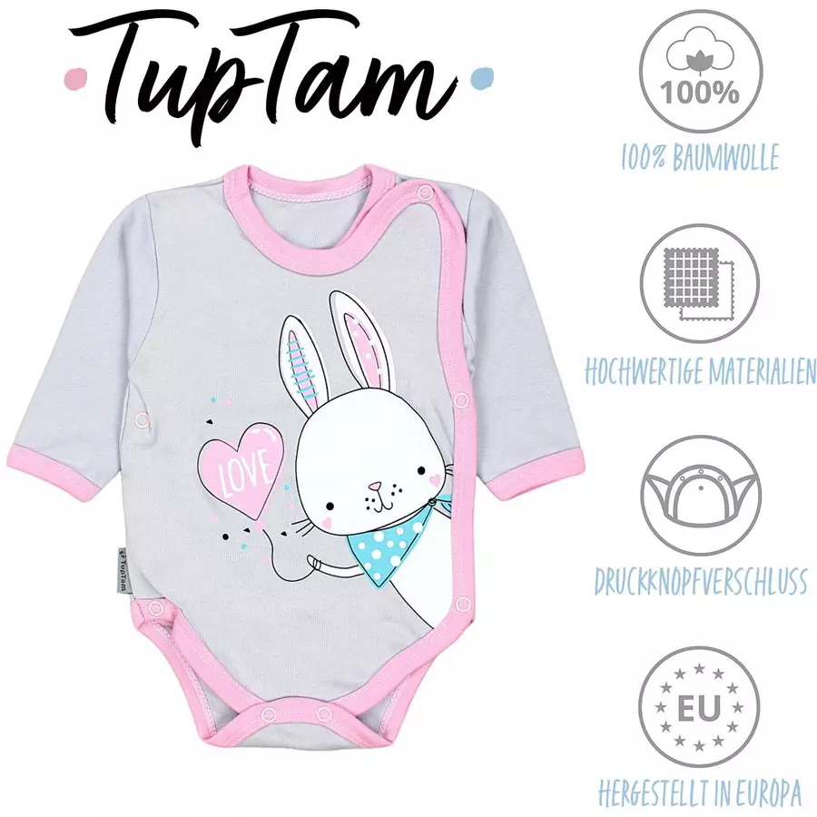 TupTam Baby Langarm Wickelbody im 5er Set rosaweiß