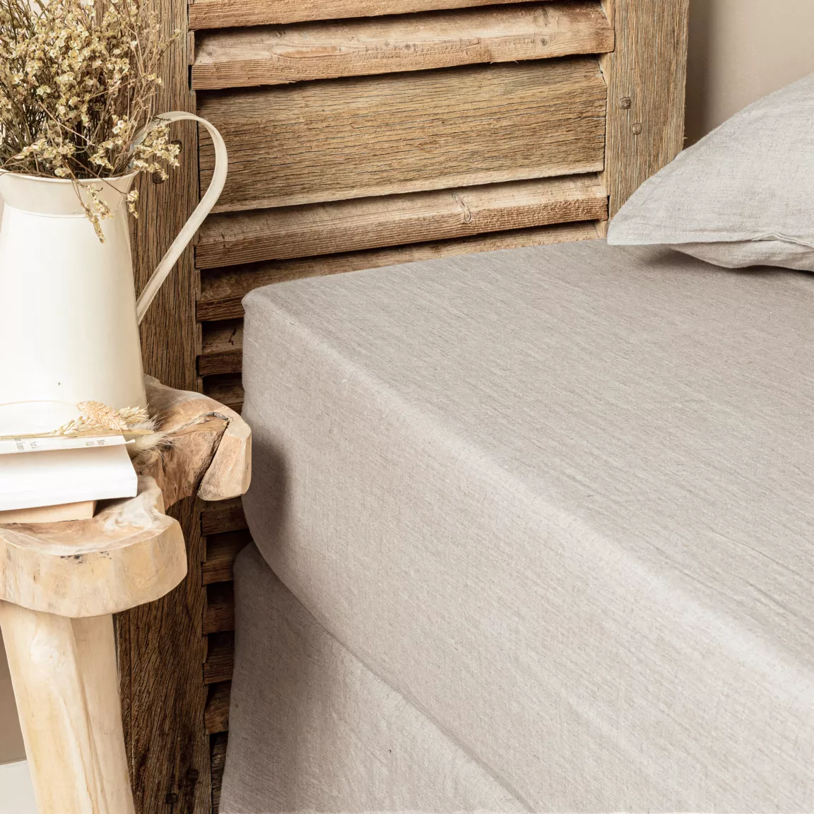 Drap housse lin lavé (160 x 200 cm) Louise Beige
