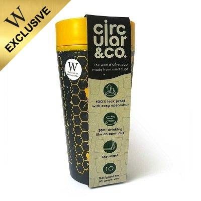 Recycled Travel Cup 12oz: Black With Yellow Bee Print: Black With Yellow Bee Print