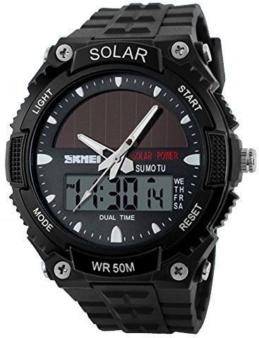 SKMEI 1049A - Digitale Horloge - Zwart - Solar Power - LED Analoge-Digitale Alarm