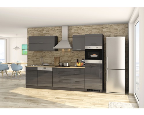Held Furniture keukenblok met apparatuur Milan 300 cm grijs hoogglans gedemonteerd 610.1.6211