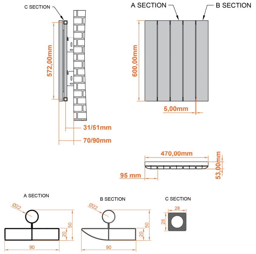 Eastbrook Withington radiator 45x60cm aluminium 502W zwart mat
