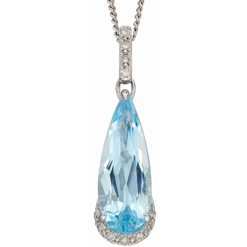 Collier diament et topaze bleue sur or blanc 375/1000