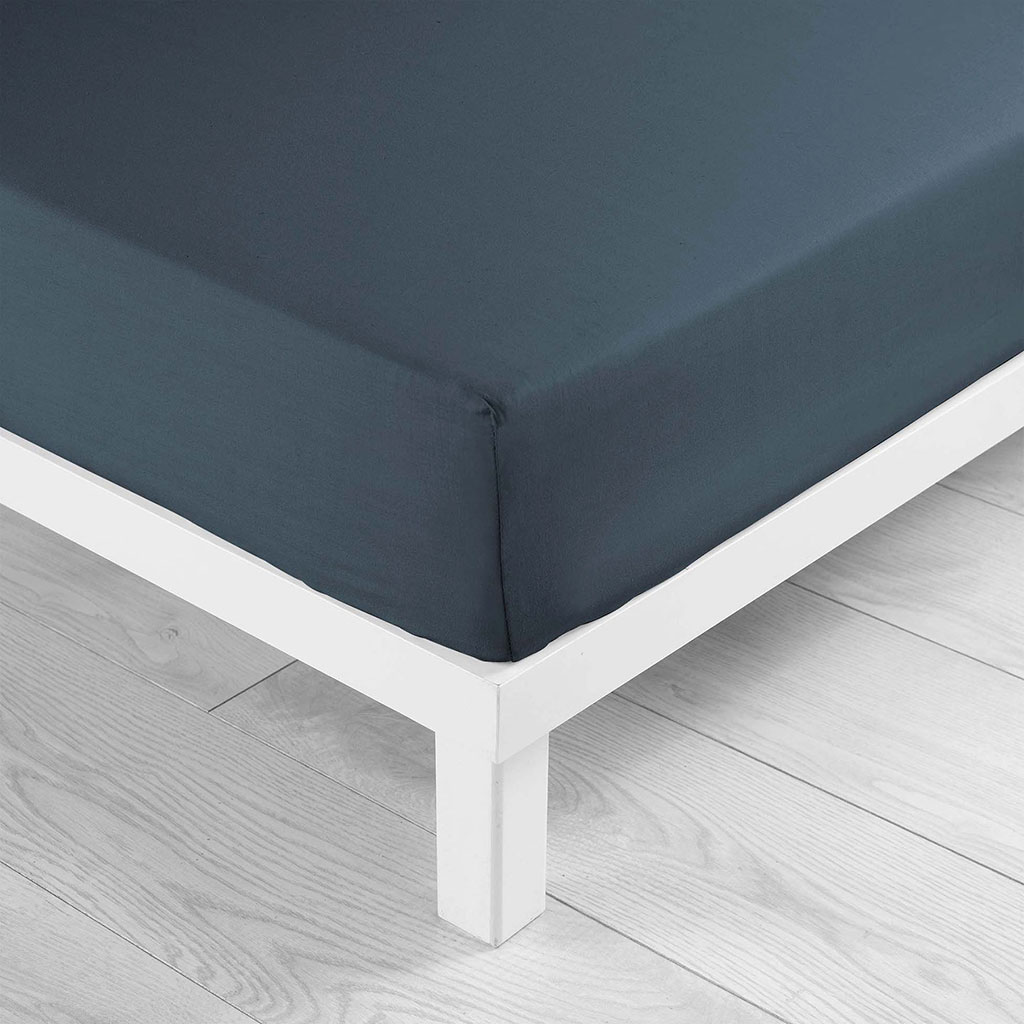 Drap housse coton 57 fils bleu indigo 160x200cm