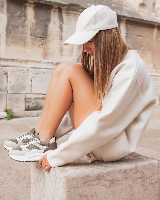 Basket femme kaki et beige à lacets - Bettina
