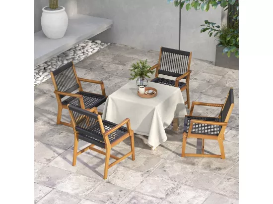 Chaises de Jardin Extérieur Lot de 2 en Bois d’Acacia, Chaise de Salle à Manger en Corde avec Accoudoirs, Fauteuil Jardin Extérieur Intérieur pour Terrasse Patio Cour Cuisine, Charge 160 KG