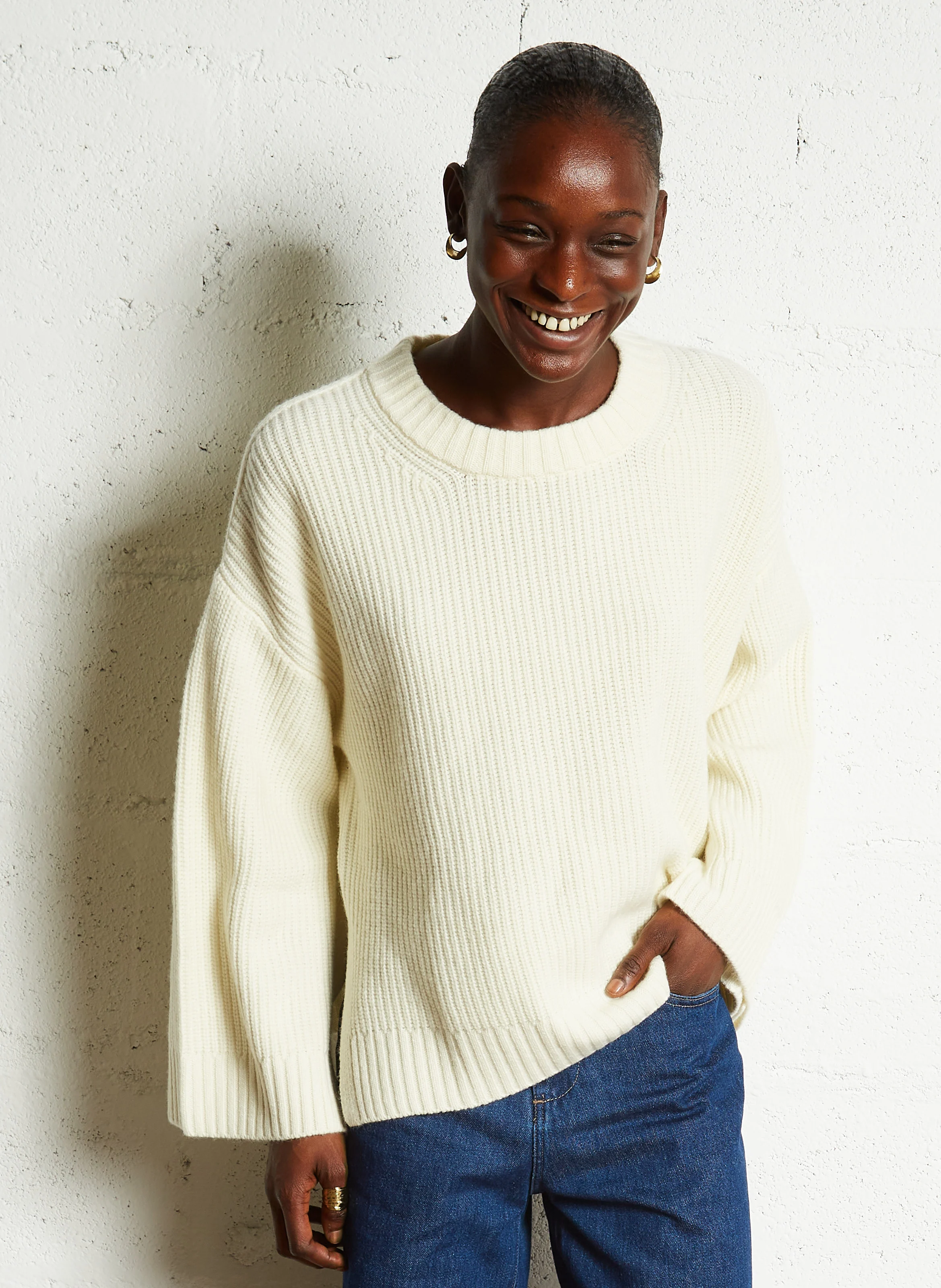 VAIANA - Pull ample col rond en laine mélangée | Beige