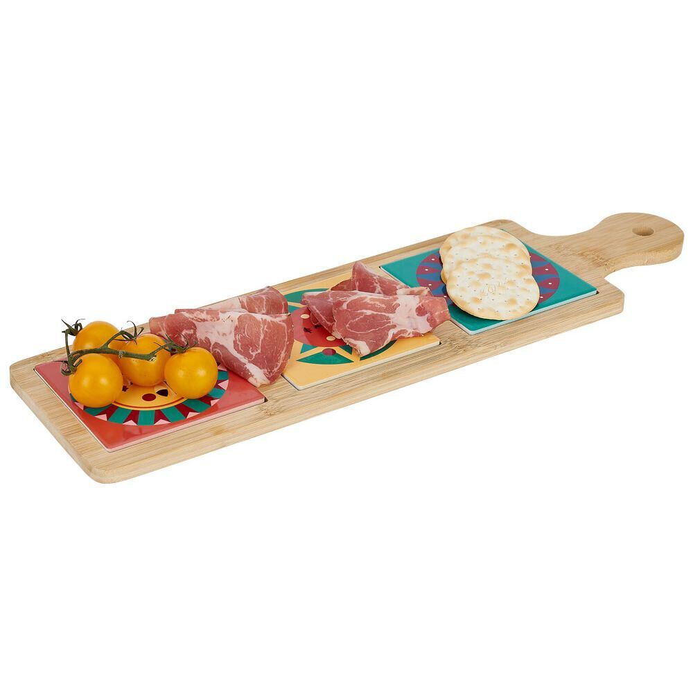 Planche de présentation apéritif bambou carreaux céramique 46,5x13x1cm