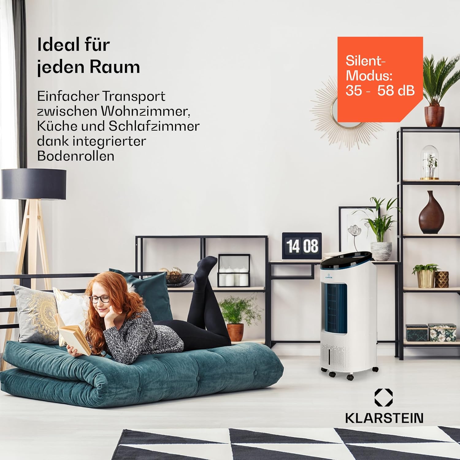Klarstein Luftkühler mit Wasserkühlung, 4-in-1 Verdunstungskühler, Luftbefeuchter, Ventilator & Luftreiniger, Mobile Klimageräte, Luftkühler mit App-Steuerung & Nachtmodus, Leiser Air Cooler