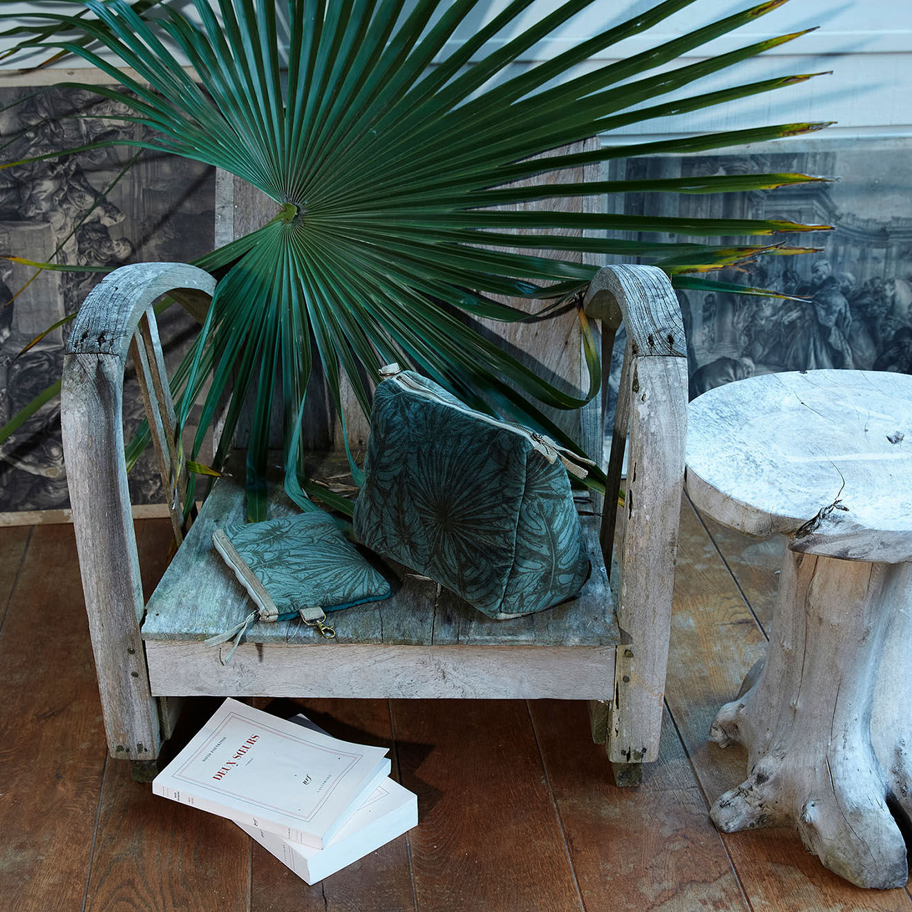 En Fil d'Indienne Trousse plate + trousse de toilette Goa celadon