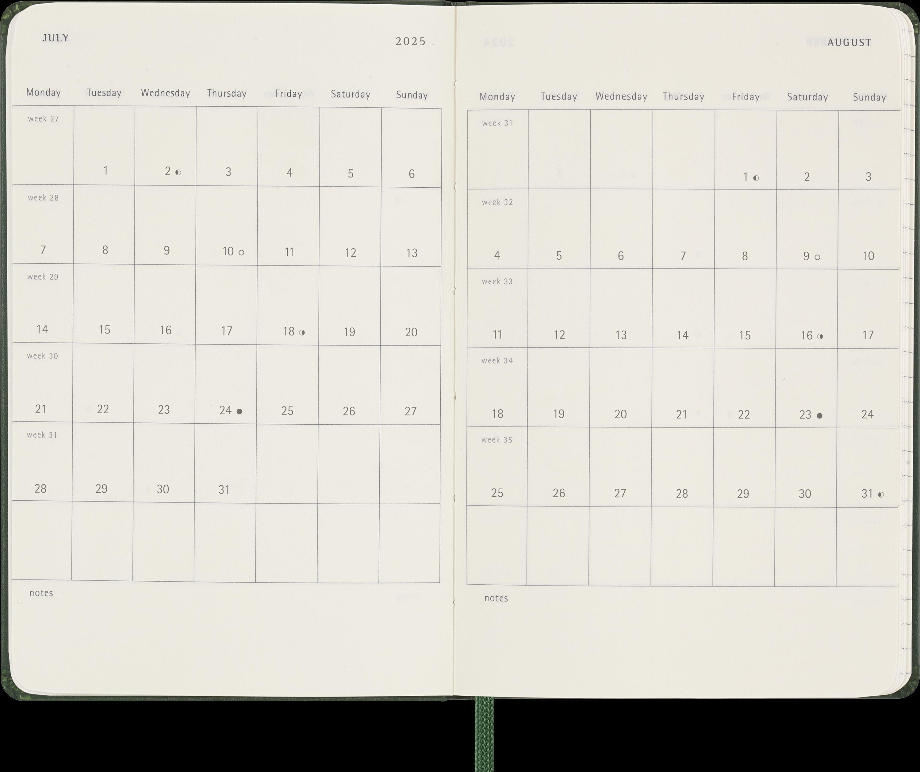 Moleskine 12 Monate Wochen Notizkalender 2025, Pocket/A6