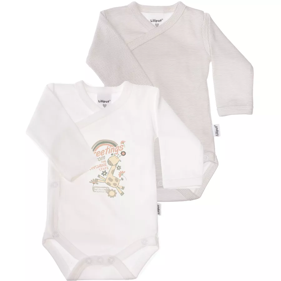 Liliput Langarm-Wickelbody 2er-Pack Greetings weiß