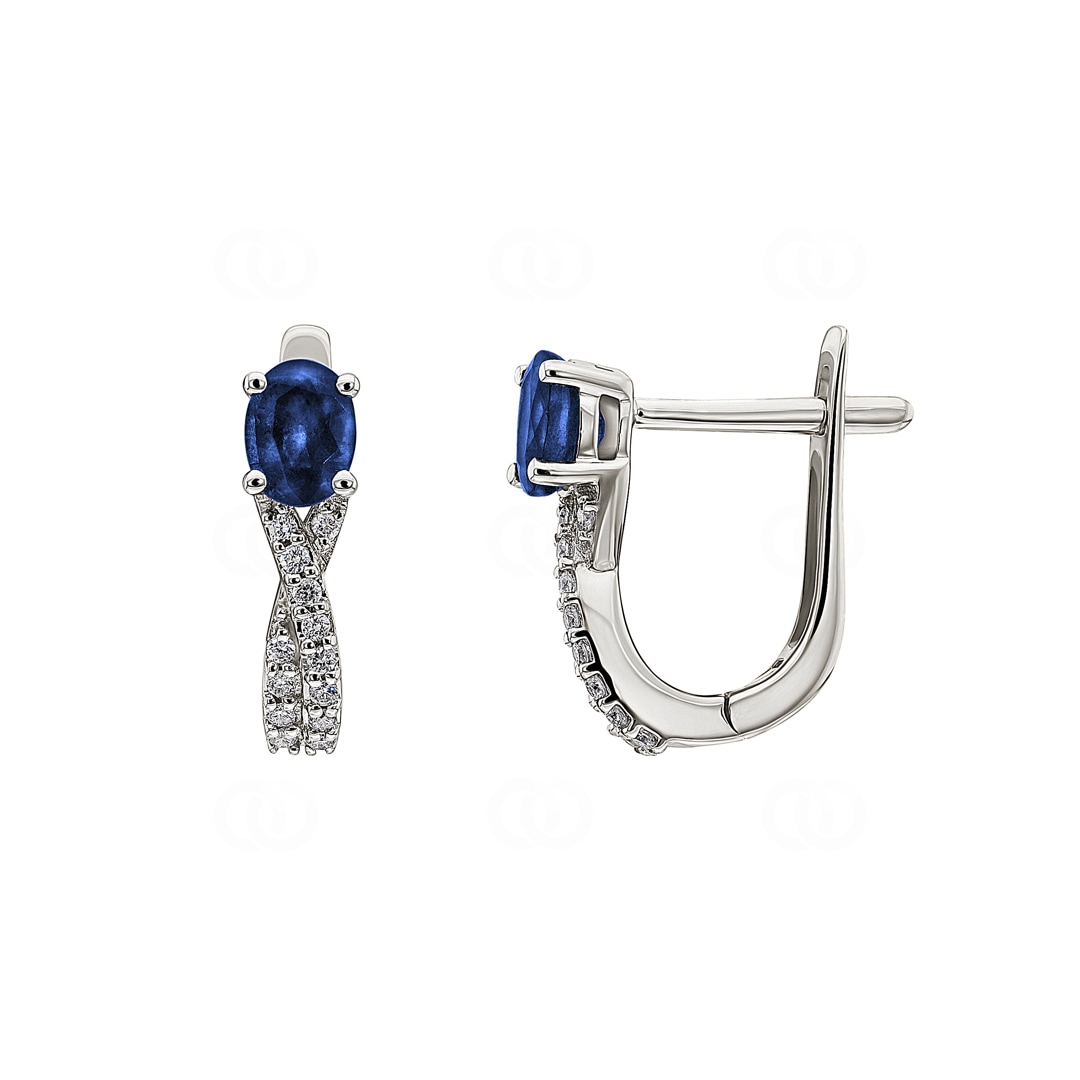 Kreolen 750/18 K Weissgold mit Saphir oval und Diamanten 0.12 ct H/si