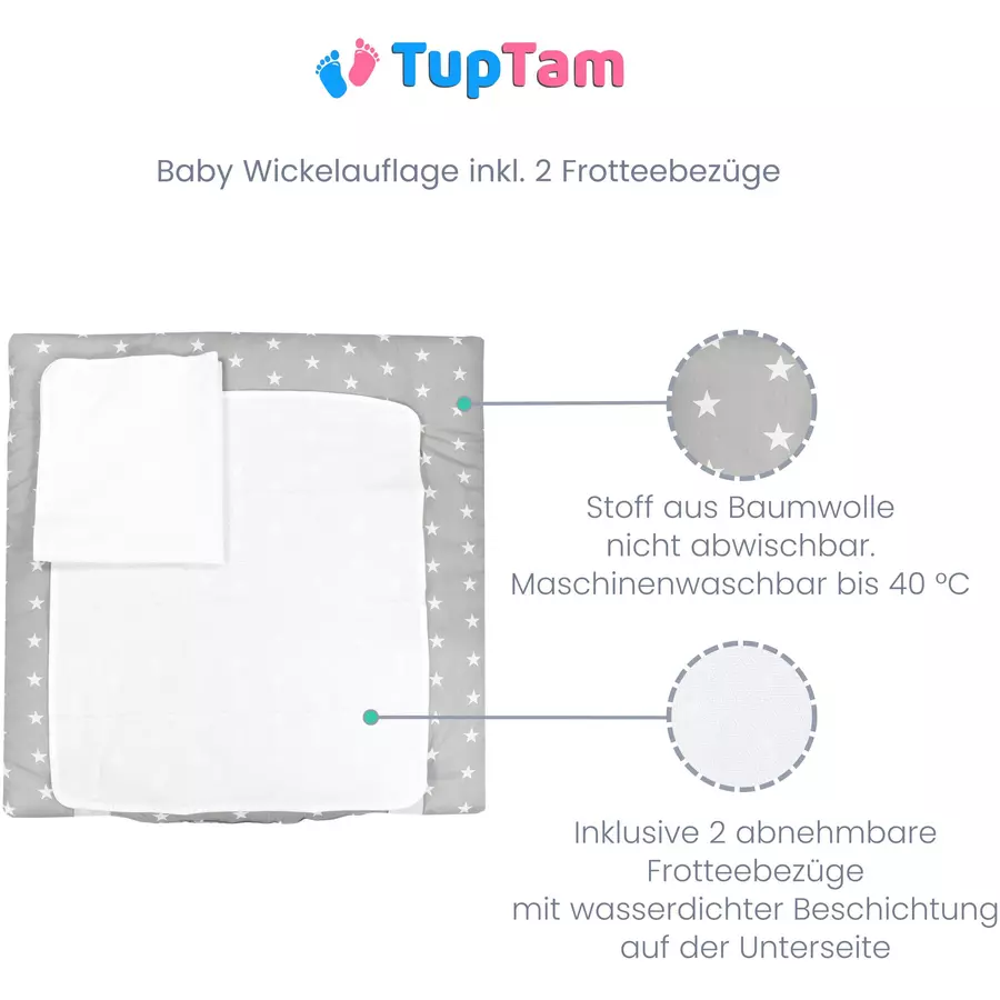 TupTam Baby Wickelauflage inkl. 2 Frotteebezügen graubraun