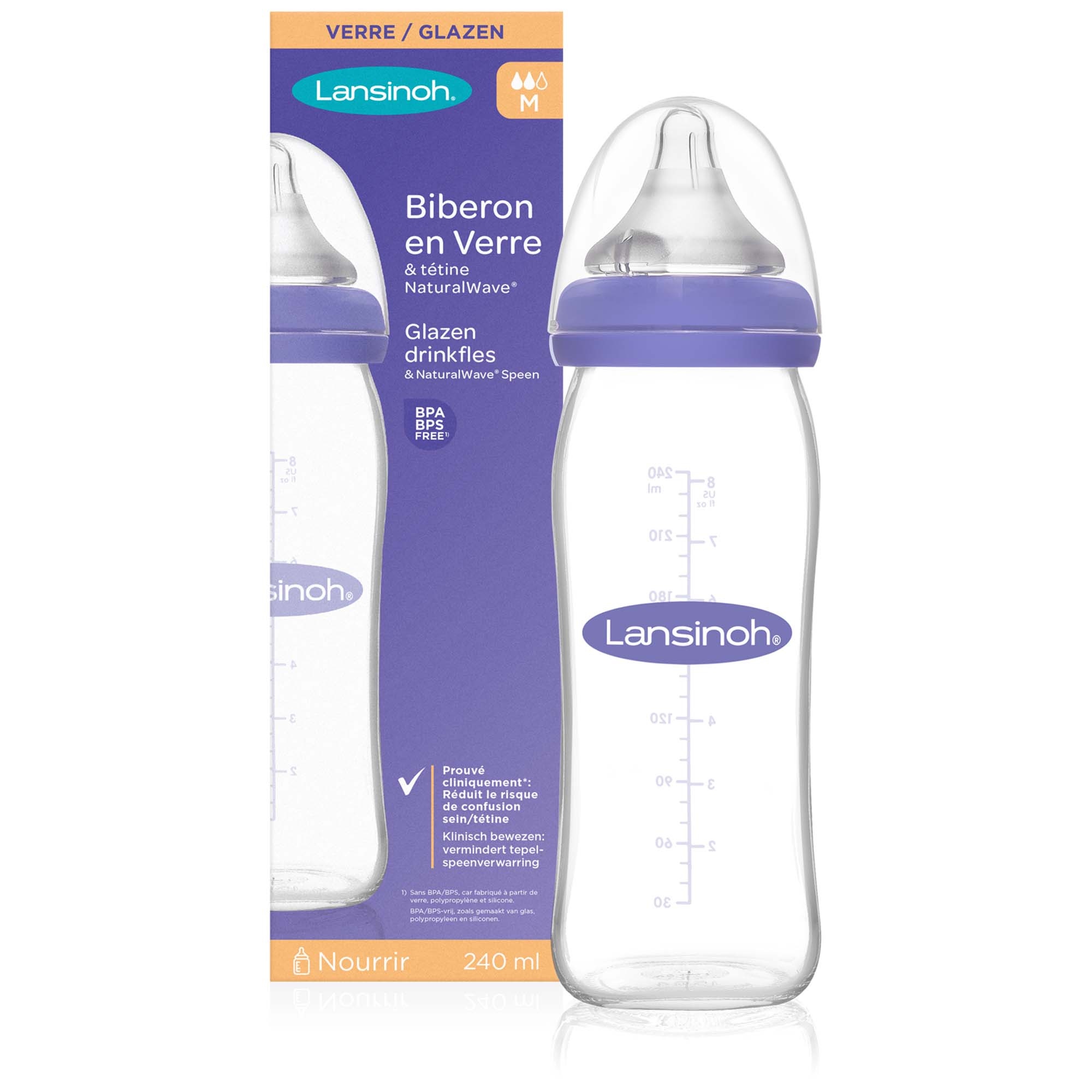 Lansinoh drinkfles Natural Wave glas 240ml naturel