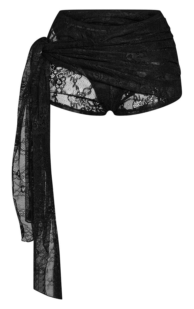 Noir Ensemble Coordonné Hotpant À Détail Enveloppant En Dentelle