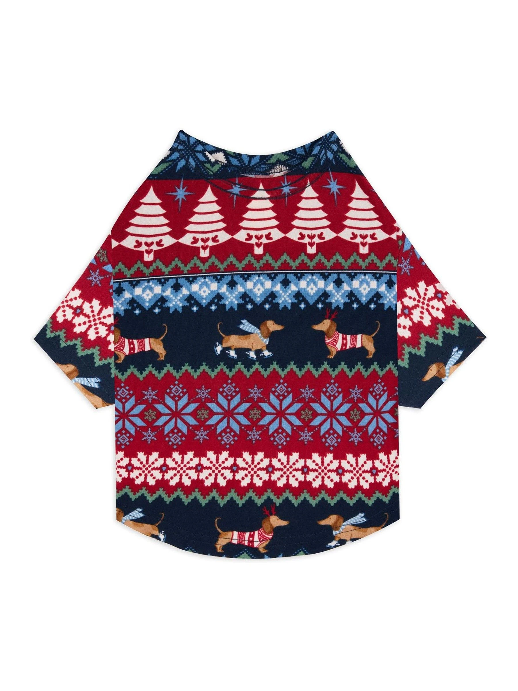 Chelsea Peers Kerstmis Pyjama T-shirt met Fair Isle print en hondenprint