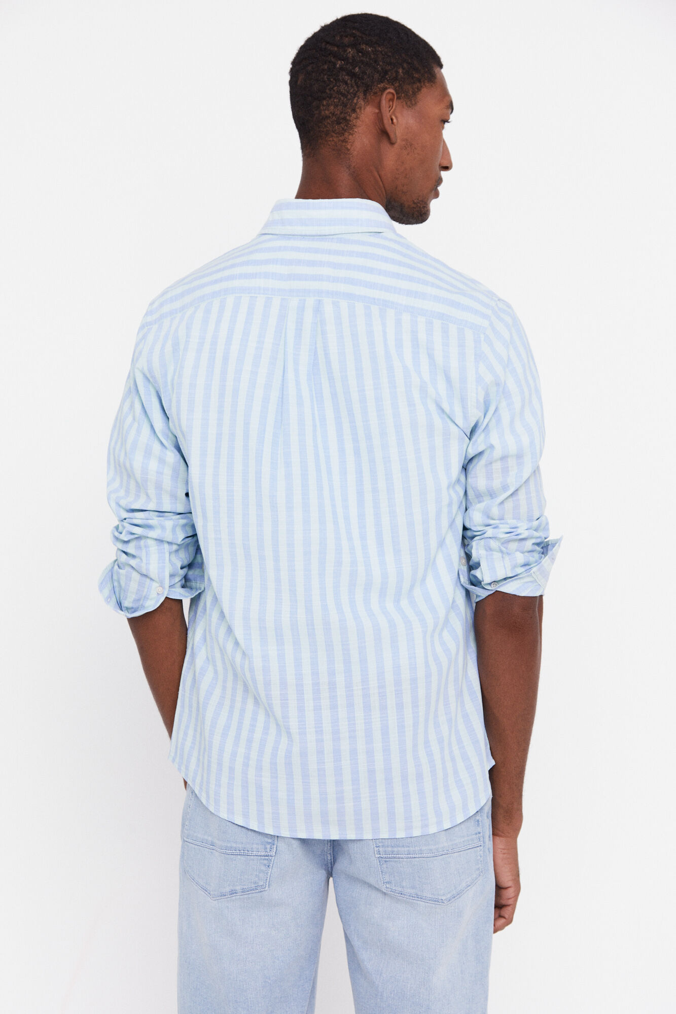 Camisa listrada de malha texturizada - Verde