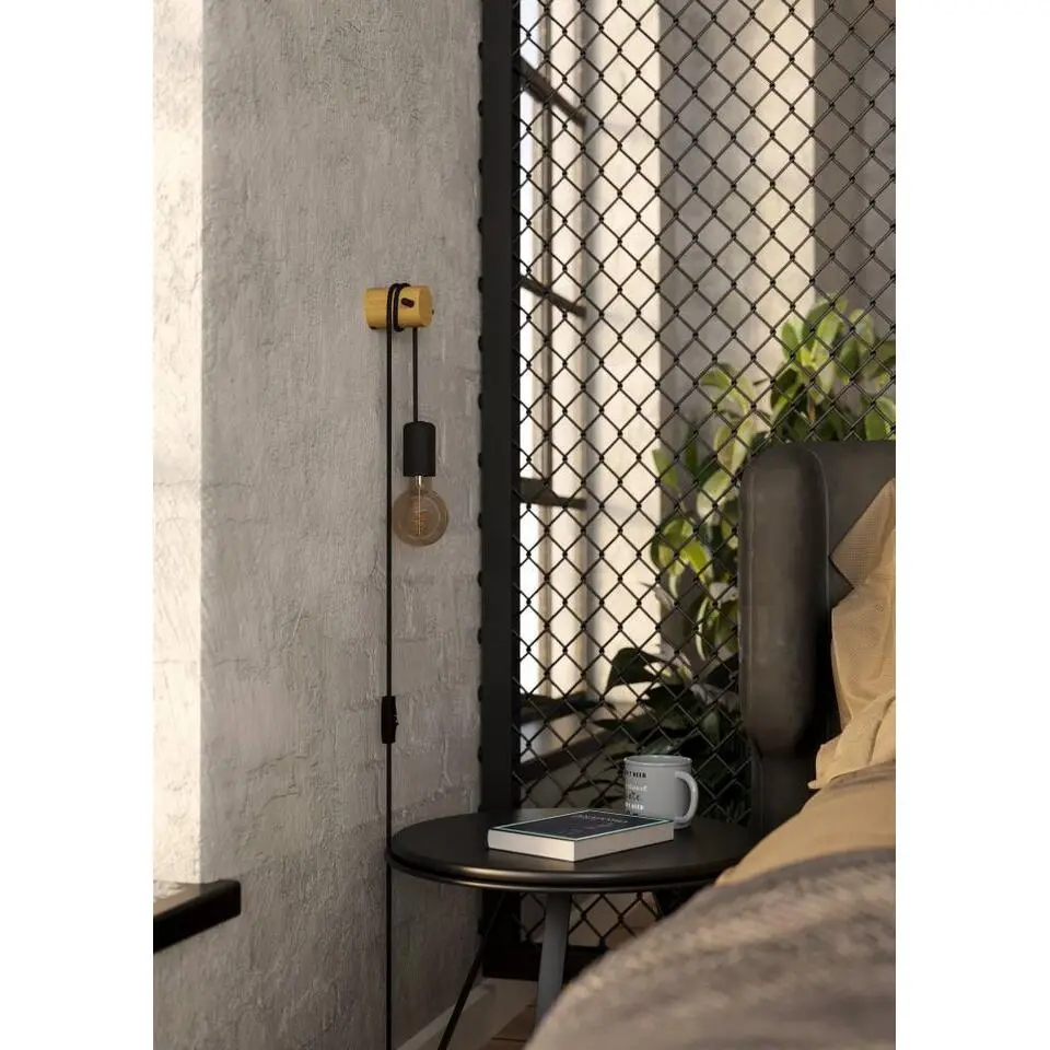 EGLO Buddon Wandlamp - E27 - 5,5 cm - Bruin/Zwart