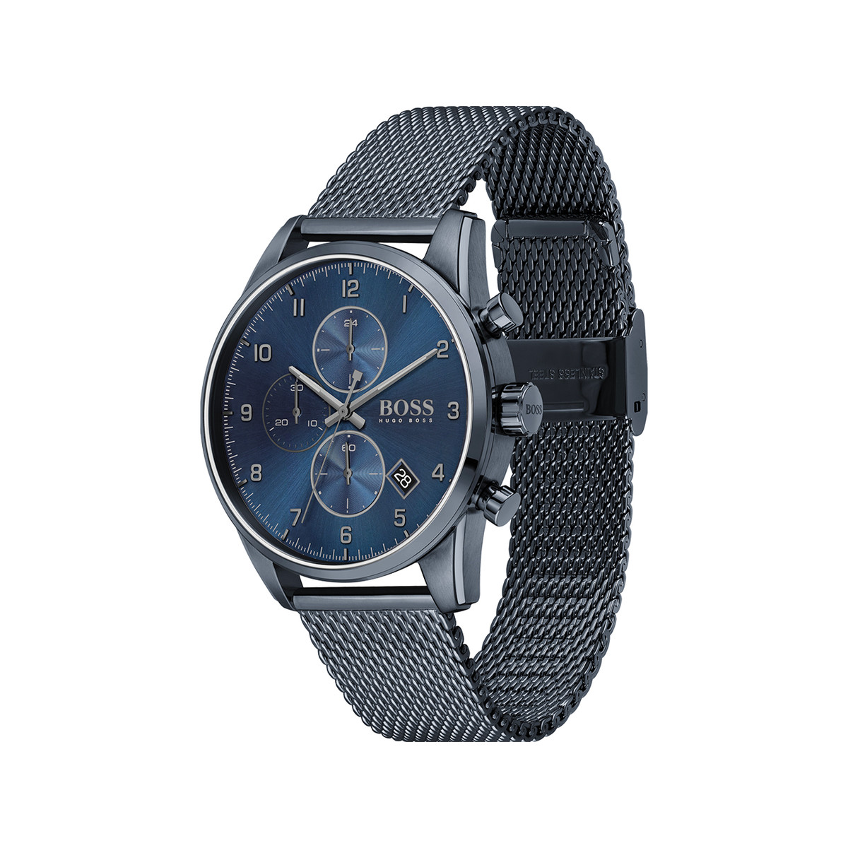 Montre Boss homme chronographe acier bleu