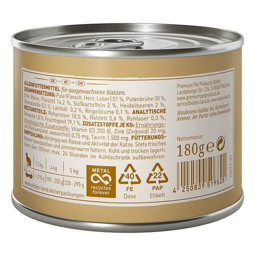 Wildes Land Ragout Ente & Pute mit Süßkartoffeln, Heidelbeeren, Ringelblume & Lachsöl 180g