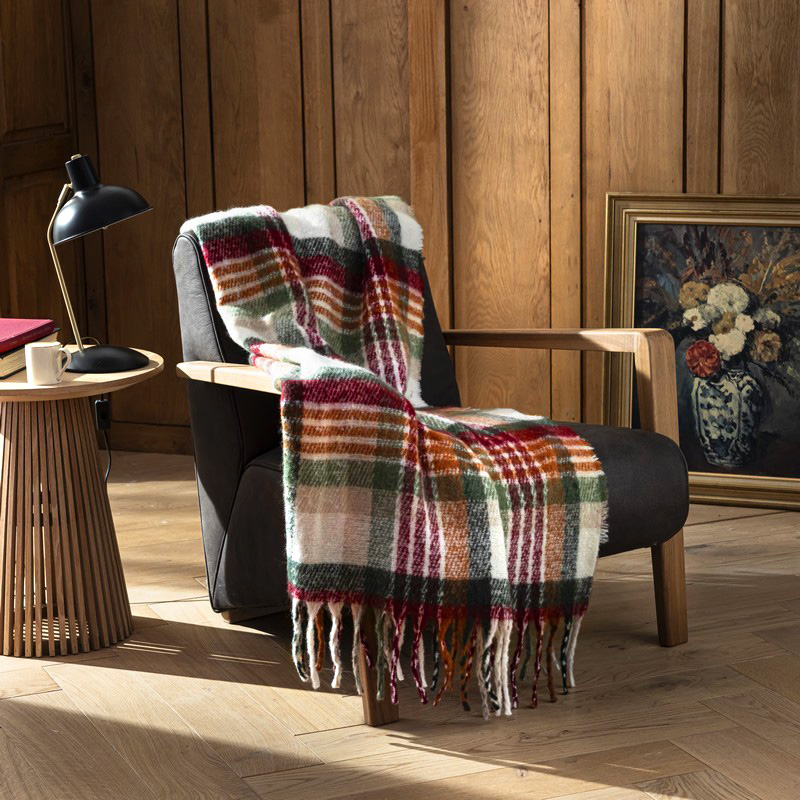Plaid 'Scotty' façon écharpe rayé beige