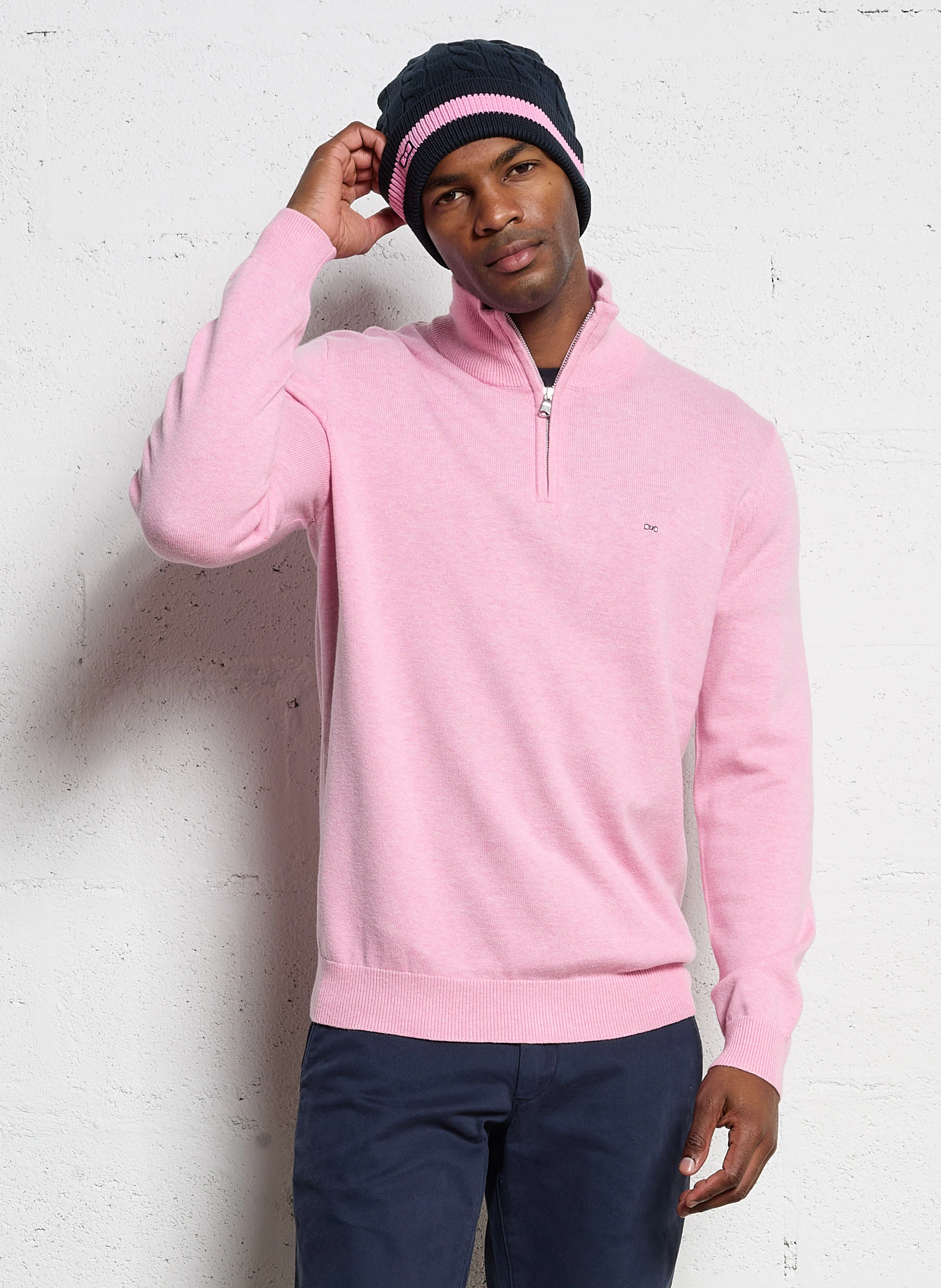 Pull droit en coton et laine | Rose
