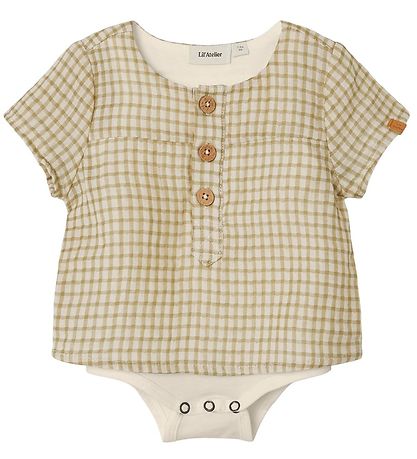 Lil' Atelier Hemdbody k/ä - NbmHanson - Sage m. Karos