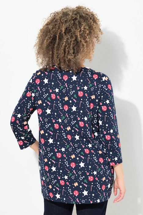 Weihnachts-Shirt, A-Linie, V-Ausschnitt, 3/4-Arm