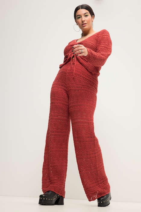 Ajour-Strickhose, Wide Legs, Elastikbund, blickdichte Shorts
