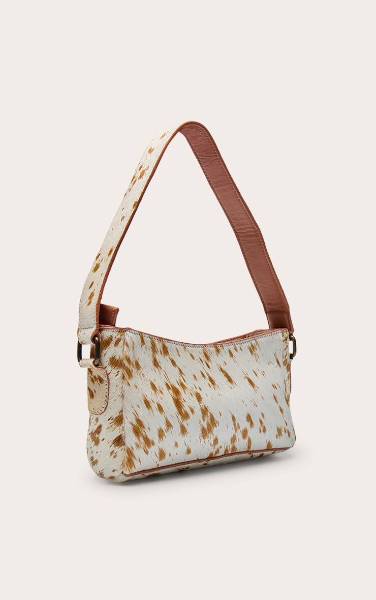 Naturel Sac À Bandoulière En Cuir Véritable Imprimé Vache