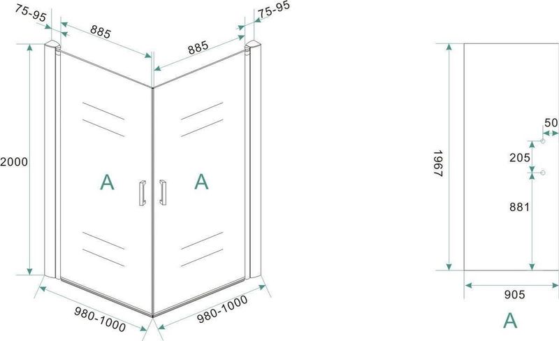 BWS - Douchecabine - 100x100 cm - Dubbele Swingdeur - 8 mm Nano Coating