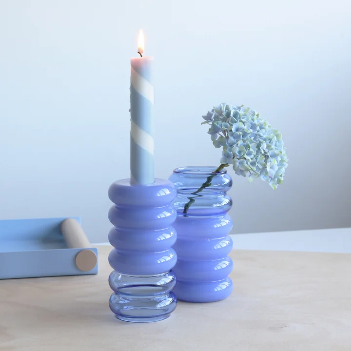 Design Letters - Bubble - 2 in 1 Vase & Kerzenhalter, H 13,5 cm, blue / milky blue