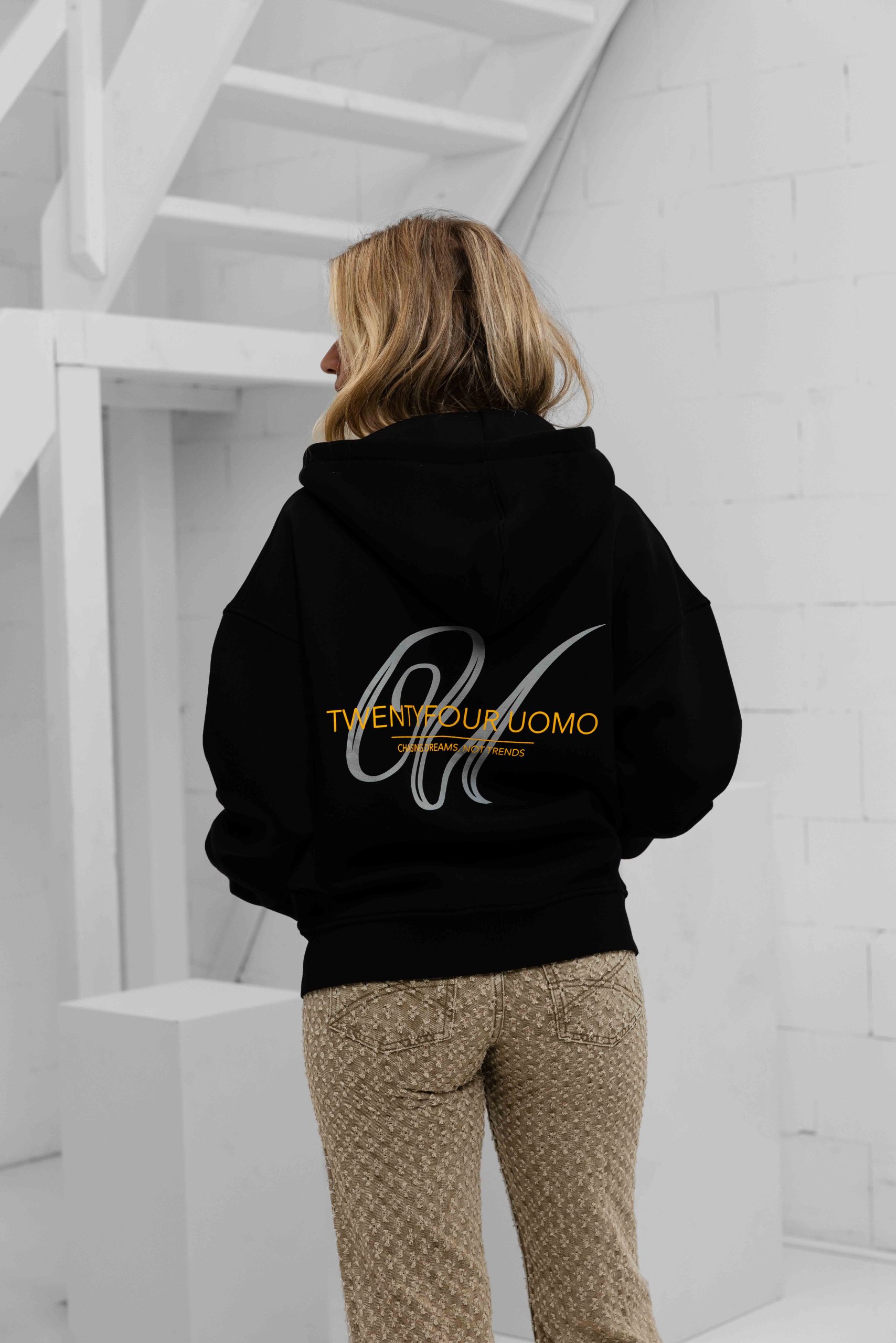 24 Uomo Initial Zip Hoodie Dames Black