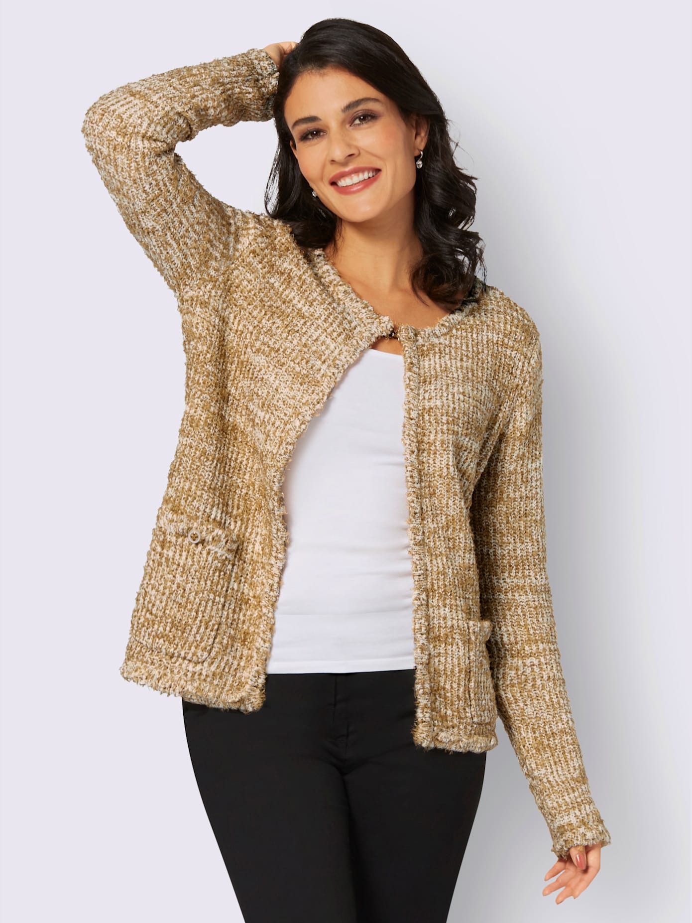 Veste en tricot boutons fantaisie dorés