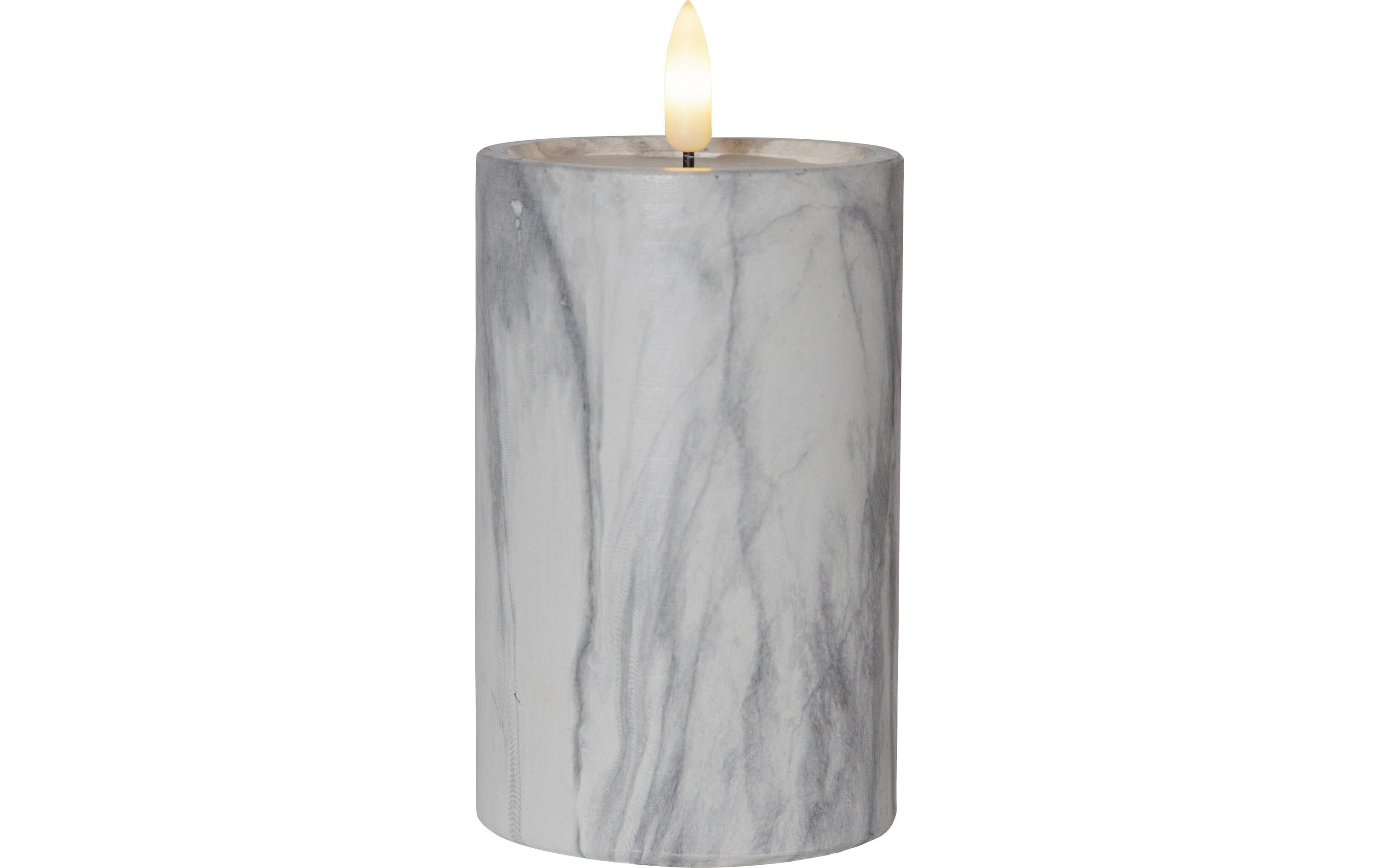 LED-Kerze Pillar Flamme Marble Ø 7.5 x 15 cm, GrauLED Kerze mit tanzender Flamme