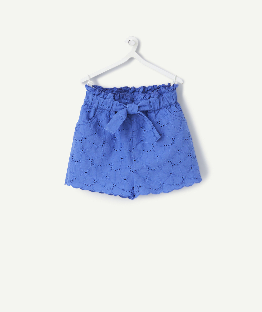 SHORT DROIT BÉBÉ FILLE BLEU EN BRODERIE AJOURÉE