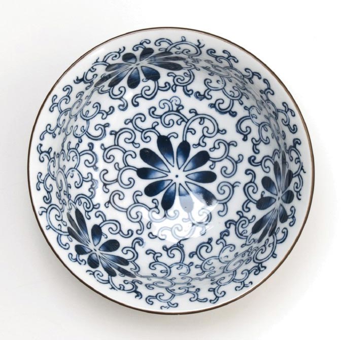 Suppenschale Blumenmuster, weiß, blau, H 6,5 cm, Ø 15,5 cm von fischer's lagerhaus