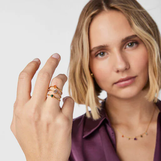 Pack de Anillos com banho de ouro 18 kt sobre prata e gemas TOUS Good Vibes