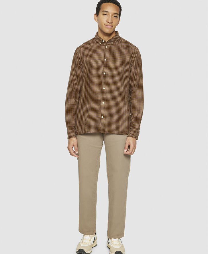 Knowledge Cotton Apparel Regular fit double layer checkered shirt - GOTS/Vegan Brown check