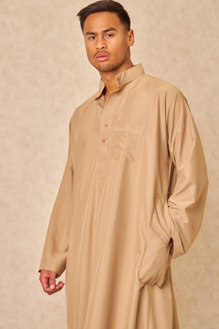 Ensemble 2 pièces qamis + pantalon beige foncé