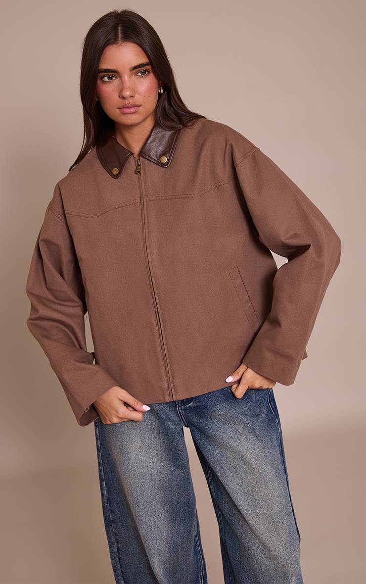 Chocolat Veste Trucker Oversize En Twill Avec Col En SYNTHÉTIQUE