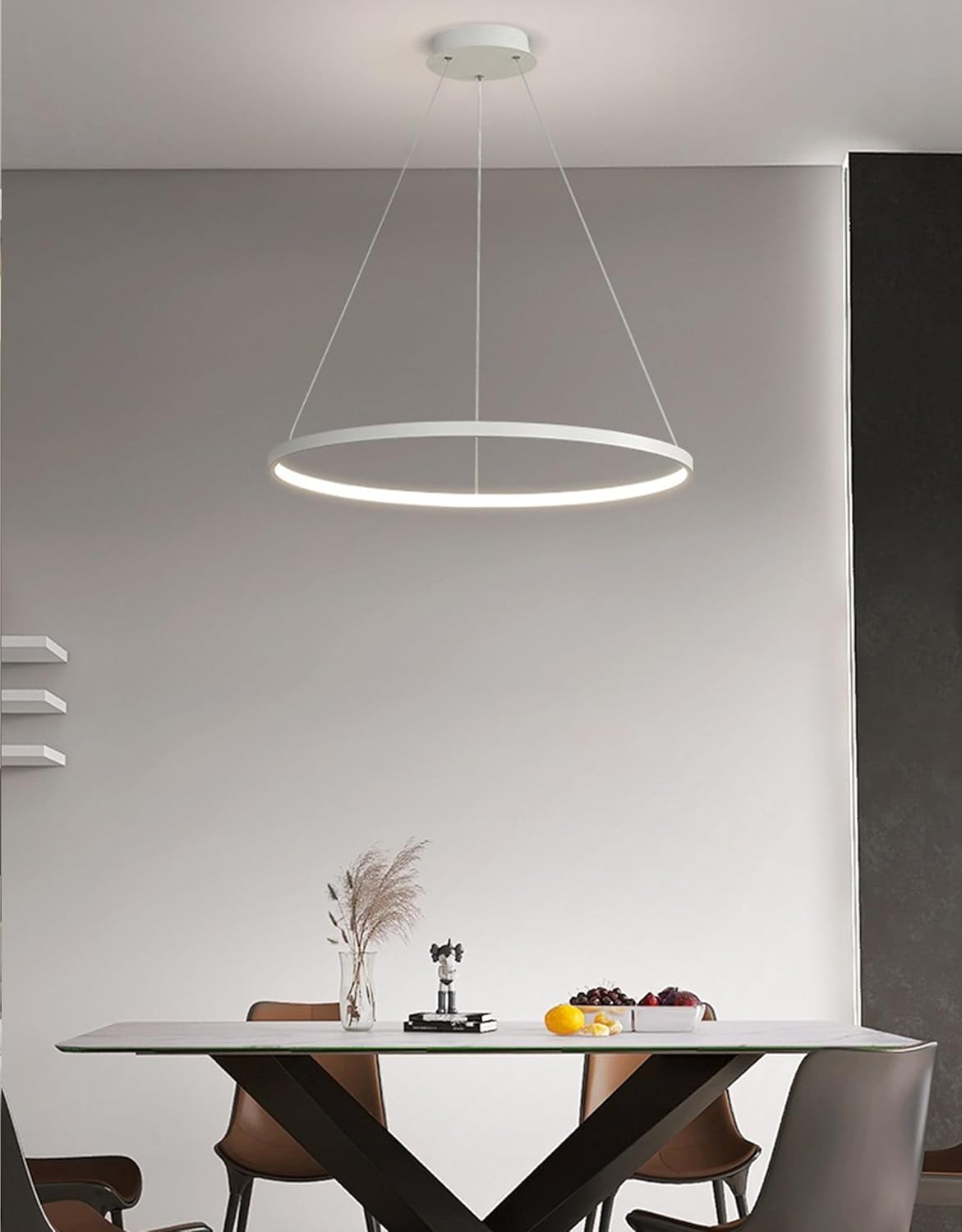 LED Dimmbar Pendelleuchte Modern Rund Hängelampe mit Fernbedienung Pendellampe höhenverstellbar kreativ Hängeleuchte lampe für Esstisch Esszimmer Wohnzimmer Küche Kronleuchter (Weiß, Ø80cm)