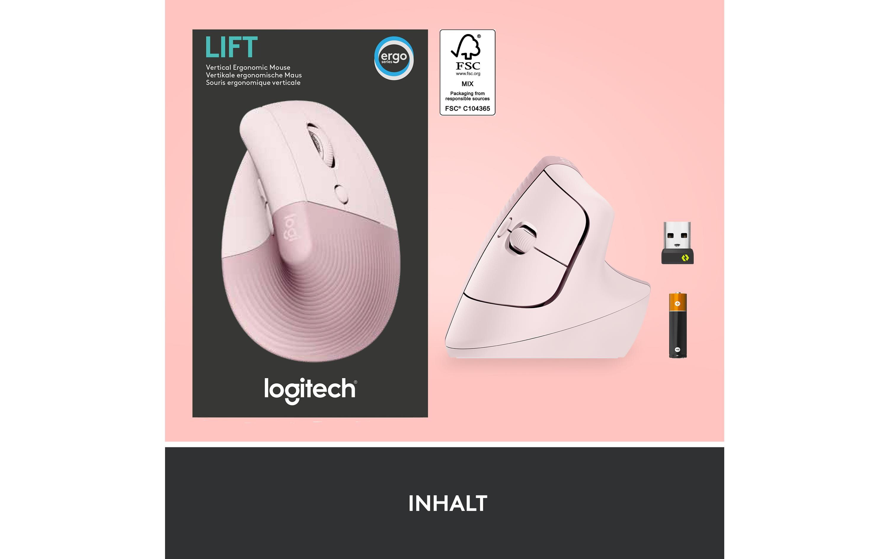 Ergonomische Maus Lift RoseKomfortable ergonomische Maus mit vertikalem Design für kleine bis mittelgrosse Hände