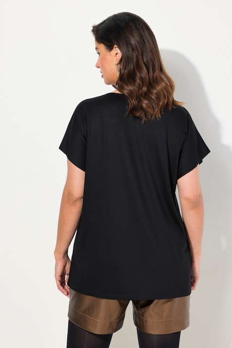 T-Shirt, Ziersteine, Oversiezd, Rundhals, Halbarm