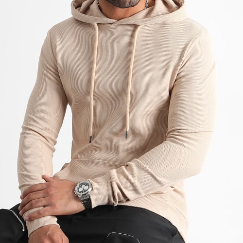 Sweat Capuche Texturé Waffle 3071 Beige
